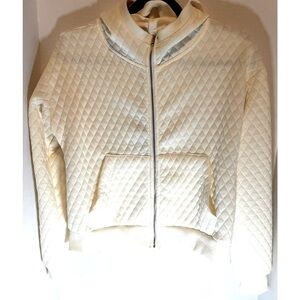 Kendall & Kylie Bomber Jacket  Off White Full Zip Diamond Pattern with Hood Sz M